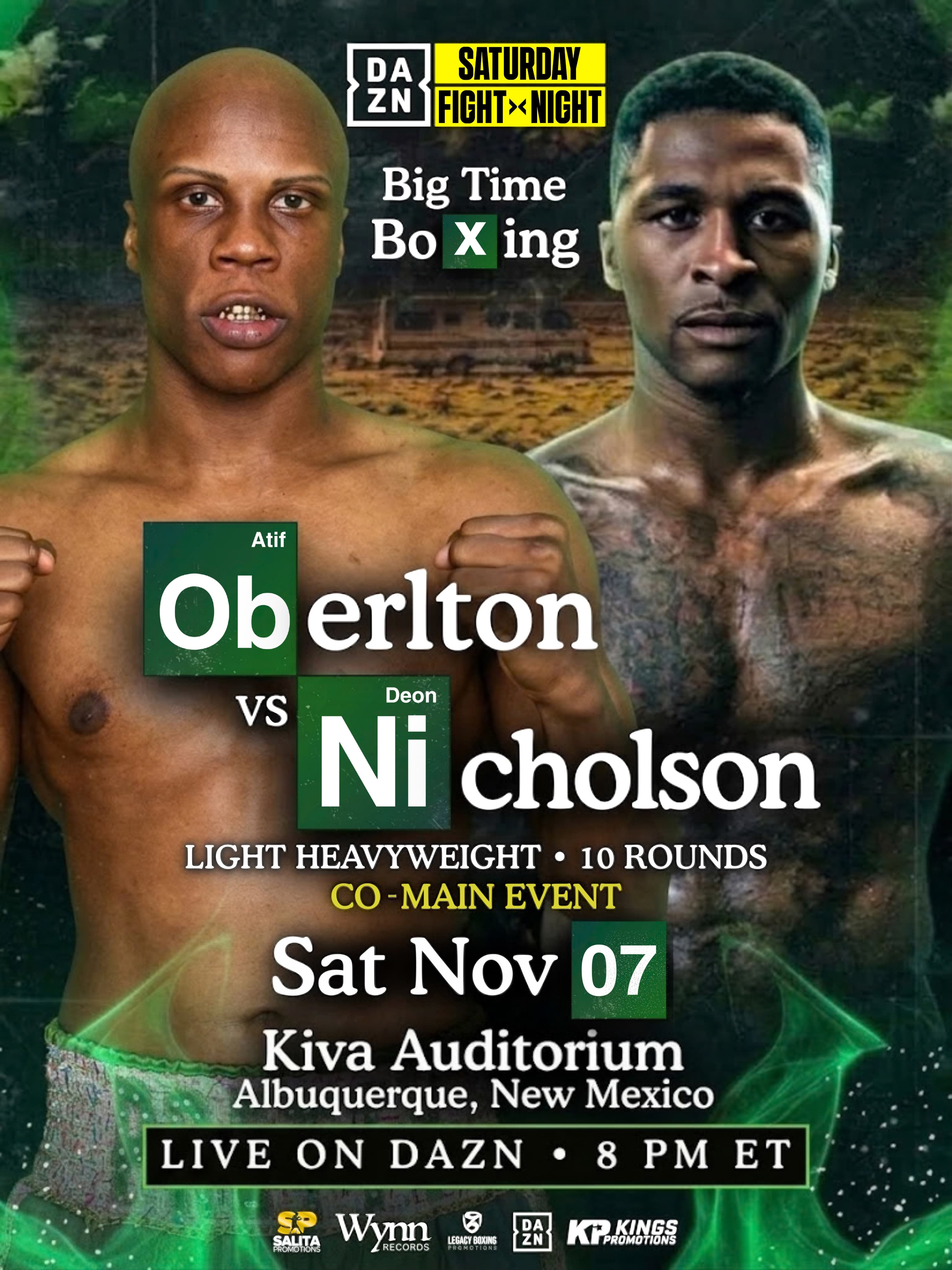 ATIF OBERLTON TO FACE DEON NICHOLSON